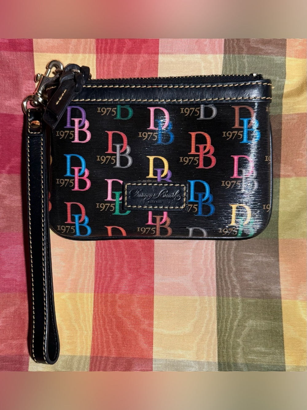 Dooney & Bourke Black Multicolor DB Logo Wristlet ( Has a Callout)
